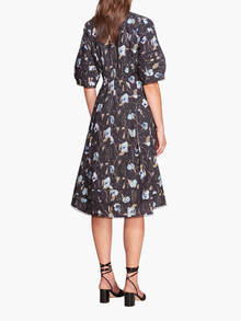 Vintage Aster Floral Print & Lace Midi | Black Blue