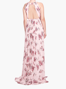 Carrara Floral Chiffon Key-Hole Halter Gown | Blush