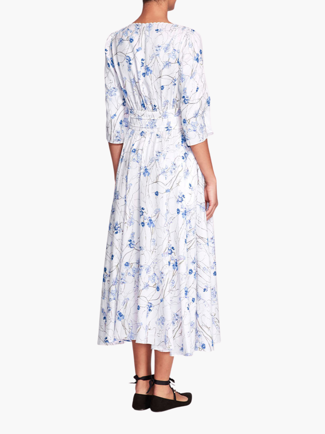 Vintage Carnation Sateen Midi Dress | Ivory Blue