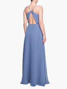 Sessa V-Neck Drape Gown | Slate Blue