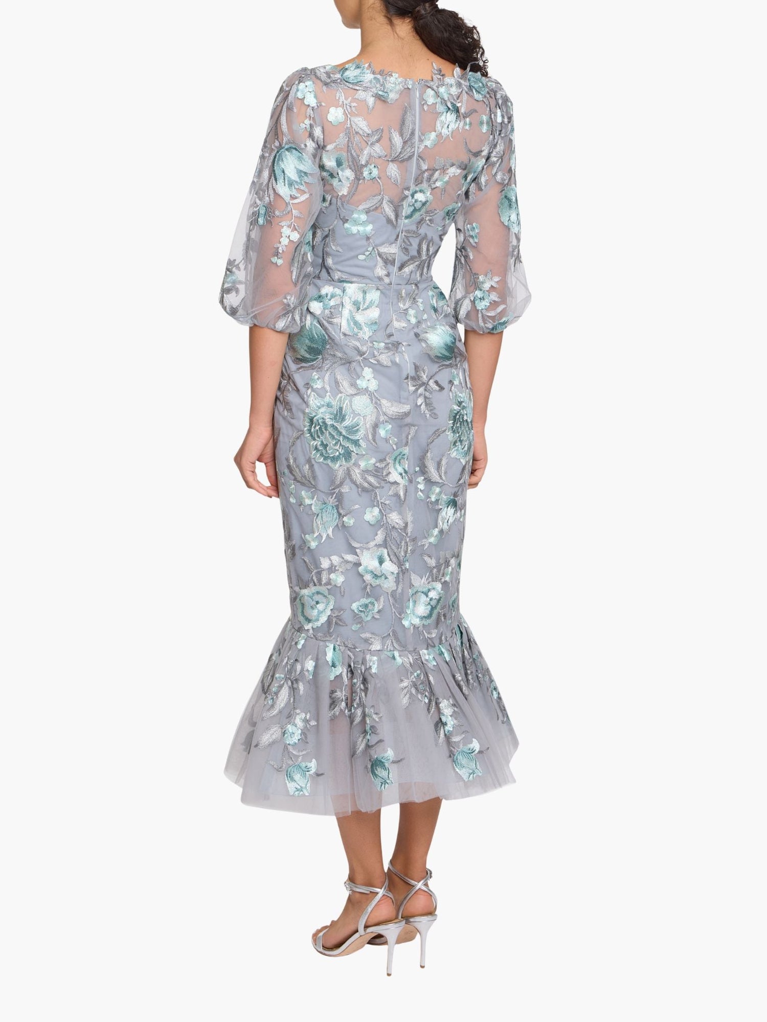 Botanist Bloom Embroidered Puff Sleeve Midi Dress | Mint