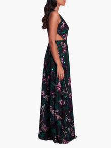 Keyhole Back Floral Gown | Black