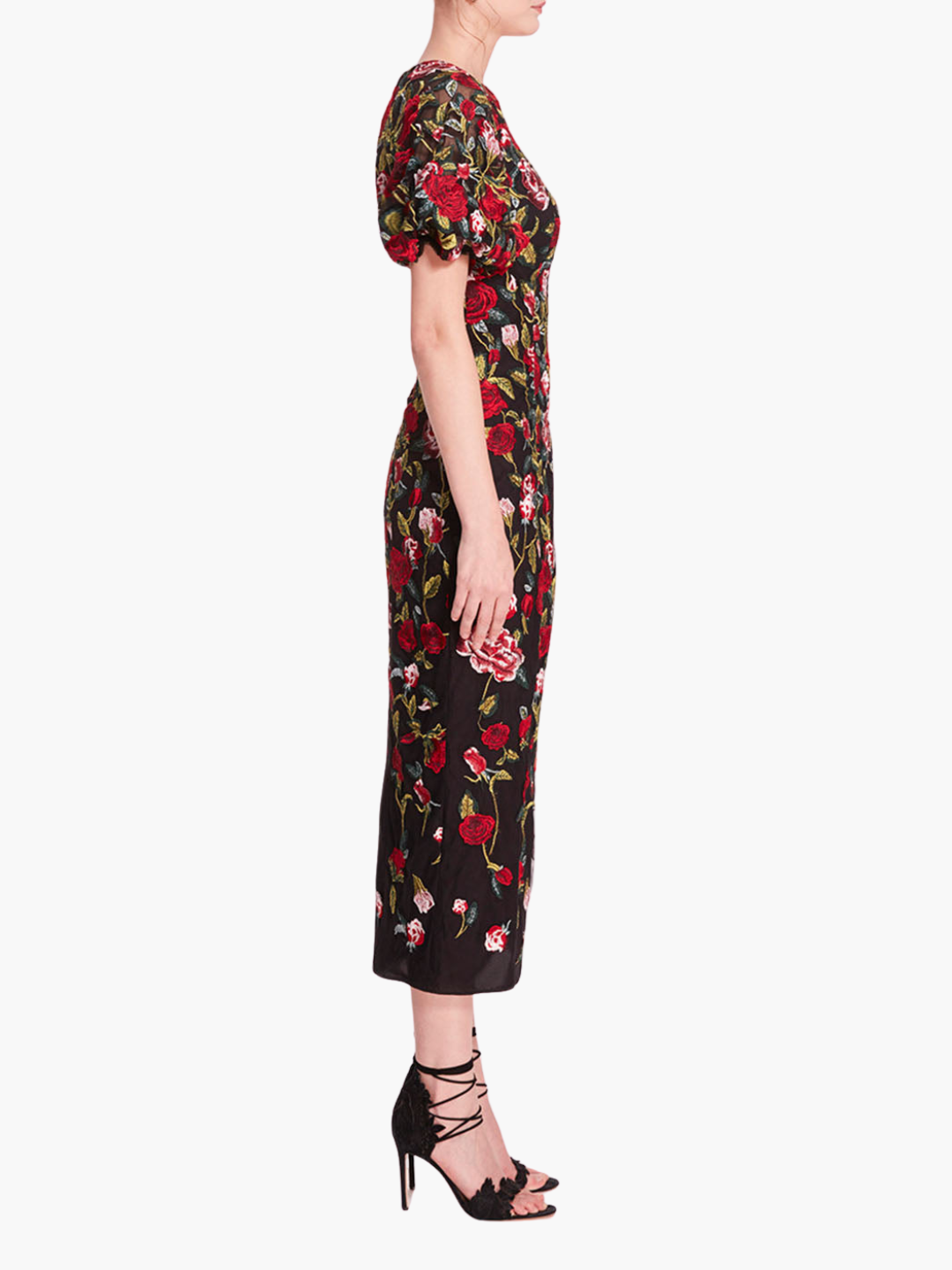 Roses Tulle Midi Dress | Black/Red