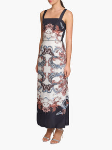 Garden of Eve Sleeveless Twill Maxi Dress | Blue/Red
