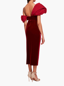 Velvet Asymmetrical Midi Dress | Burgundy