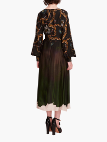 Viscose Georgette Billow Midi Dress | Green Multi