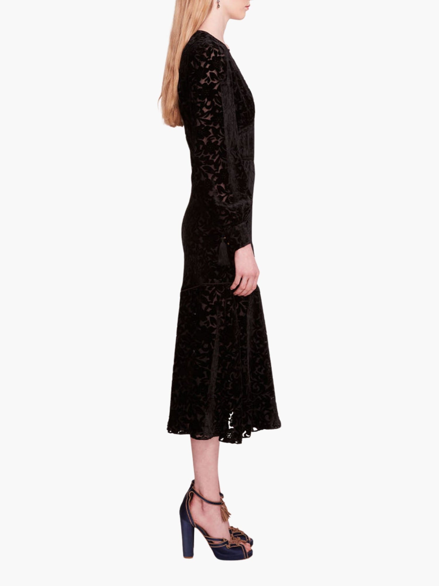 Velvet Burnout Midi Dress | Black