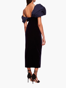 Velvet Asymmetrical Midi Dress | Midnight