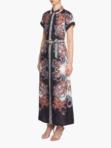 Garden of Eve Belted Twill Shirt Maxi Dress | Blue/Red