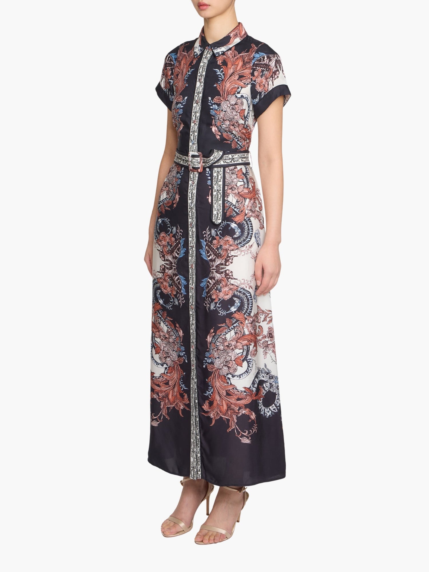 Garden of Eve Belted Twill Shirt Maxi Dress | Blue/Red