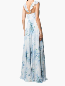 Pavia Printed Gown | Dusty Blue