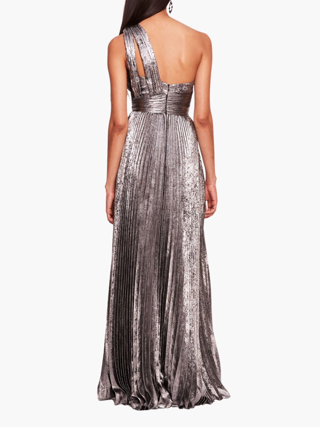 Metallic Lame Pleated Gown | Silver