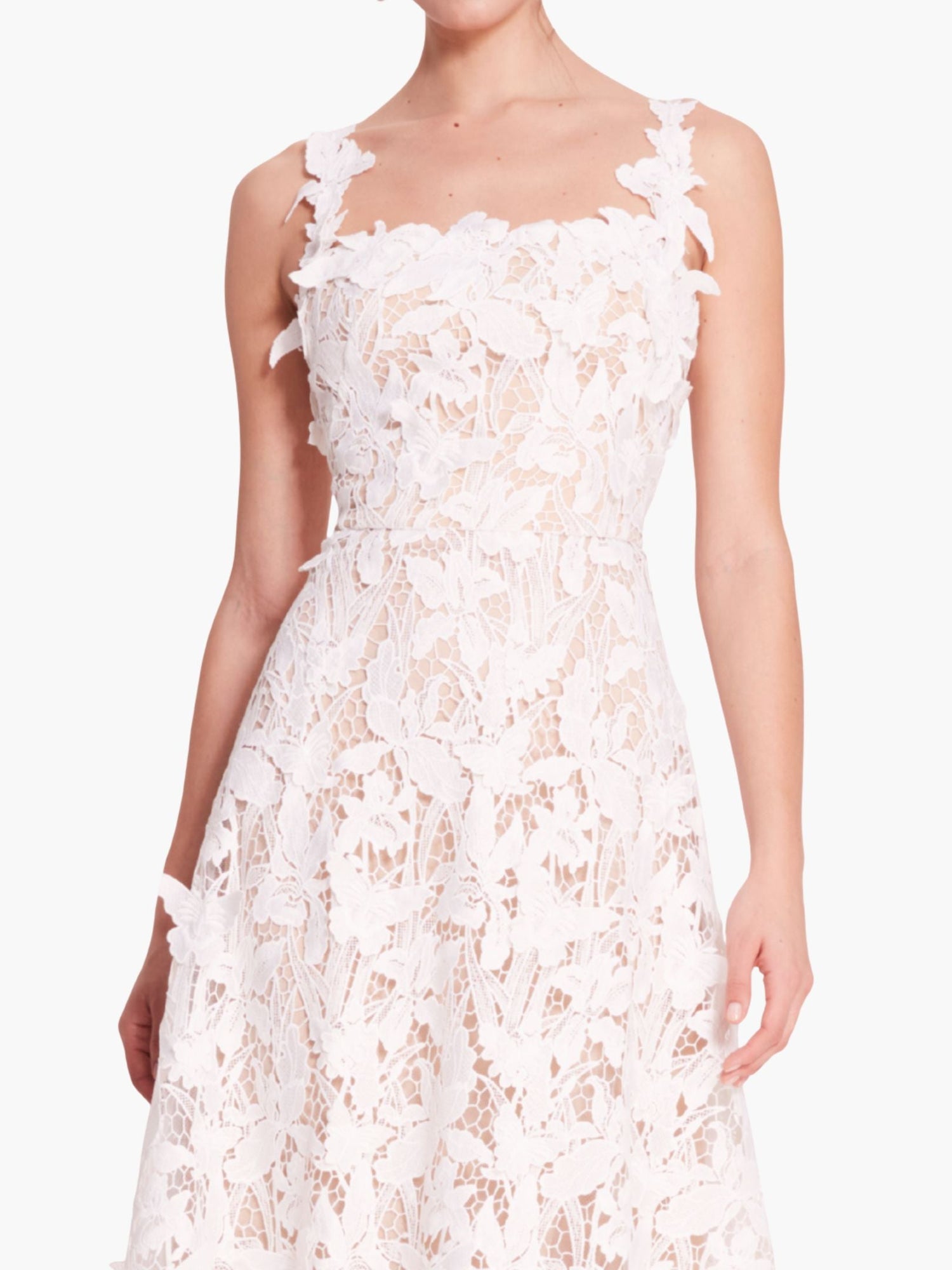 Lace Guipure Sleeveless A-Line Midi Cocktail Dress | Ivory