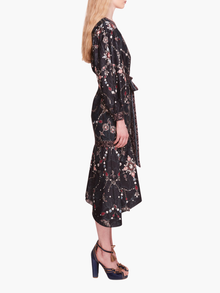 Printed Poplin Wrap Midi Dress | Gunmetal Multi
