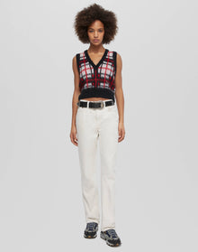 Womens | Tartan V Neck Vest | Black/Red/White