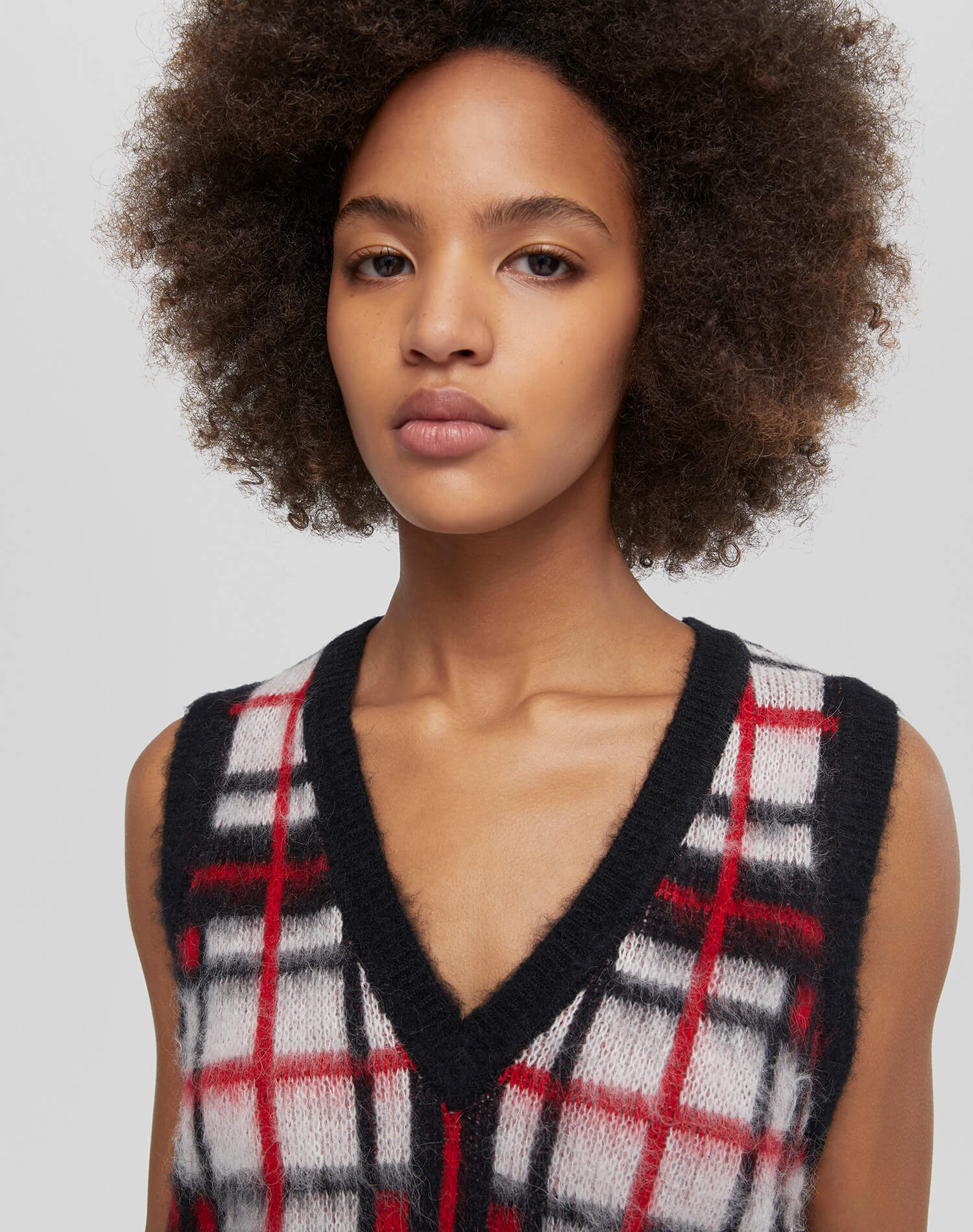 Womens | Tartan V Neck Vest | Black/Red/White