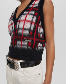 Womens | Tartan V Neck Vest | Black/Red/White