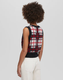 Womens | Tartan V Neck Vest | Black/Red/White