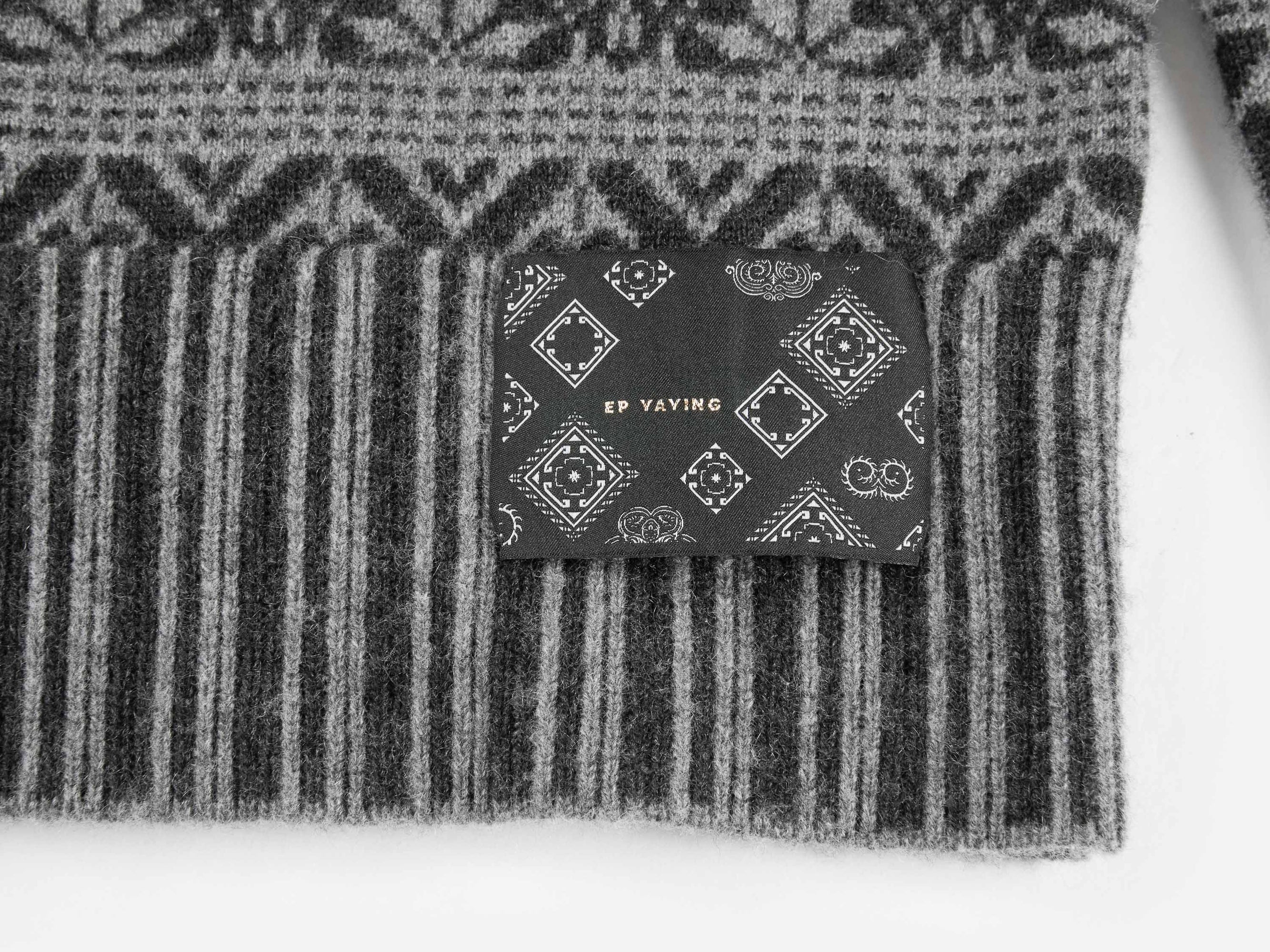 Ethnic Jacquard Cashmere Blended Knit Top | Grey