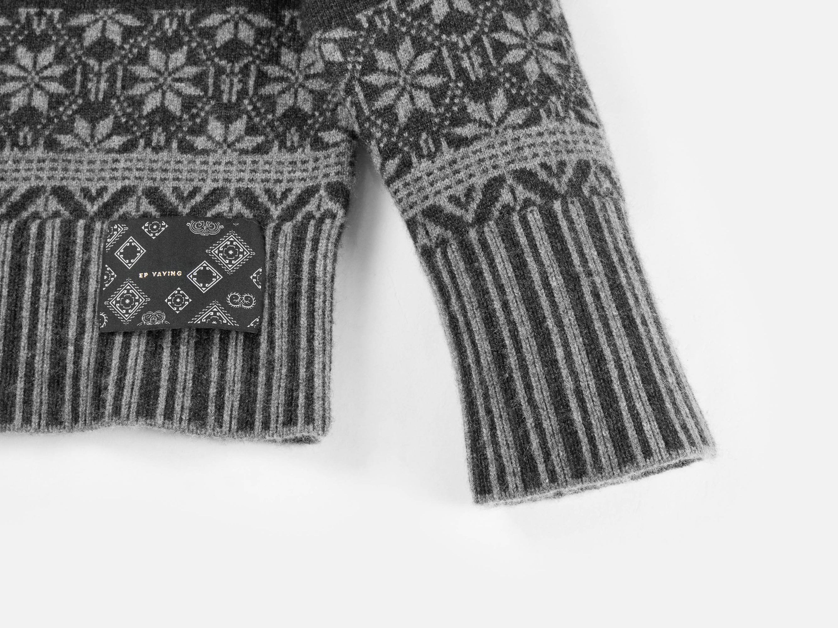 Ethnic Jacquard Cashmere Blended Knit Top | Grey