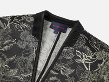 Silk Satin Jacquard Waist-Cinched Blazer | Black