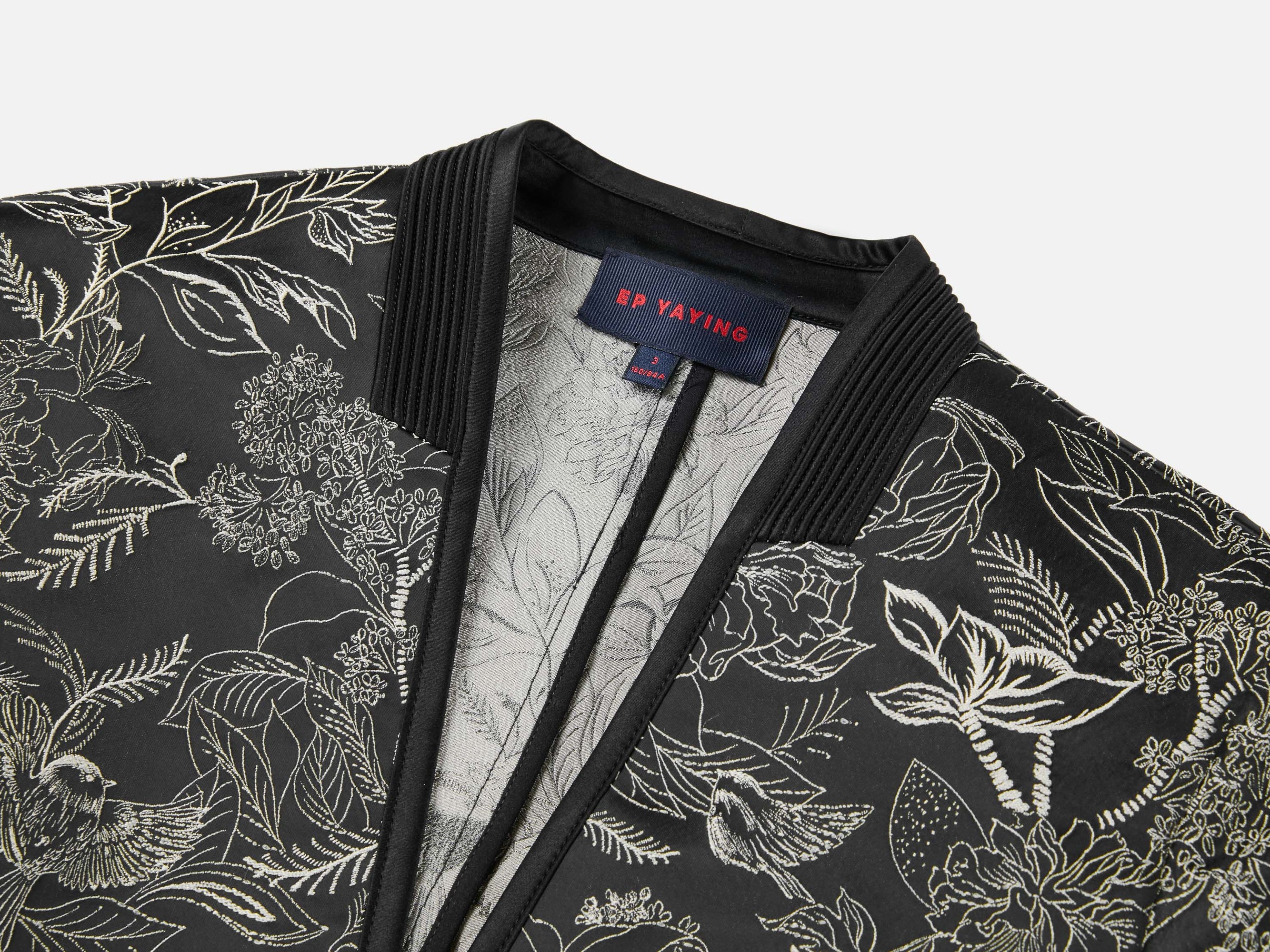 Silk Satin Jacquard Waist-Cinched Blazer | Black