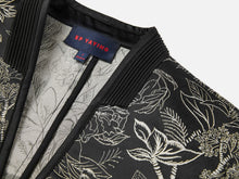 Silk Satin Jacquard Waist-Cinched Blazer | Black