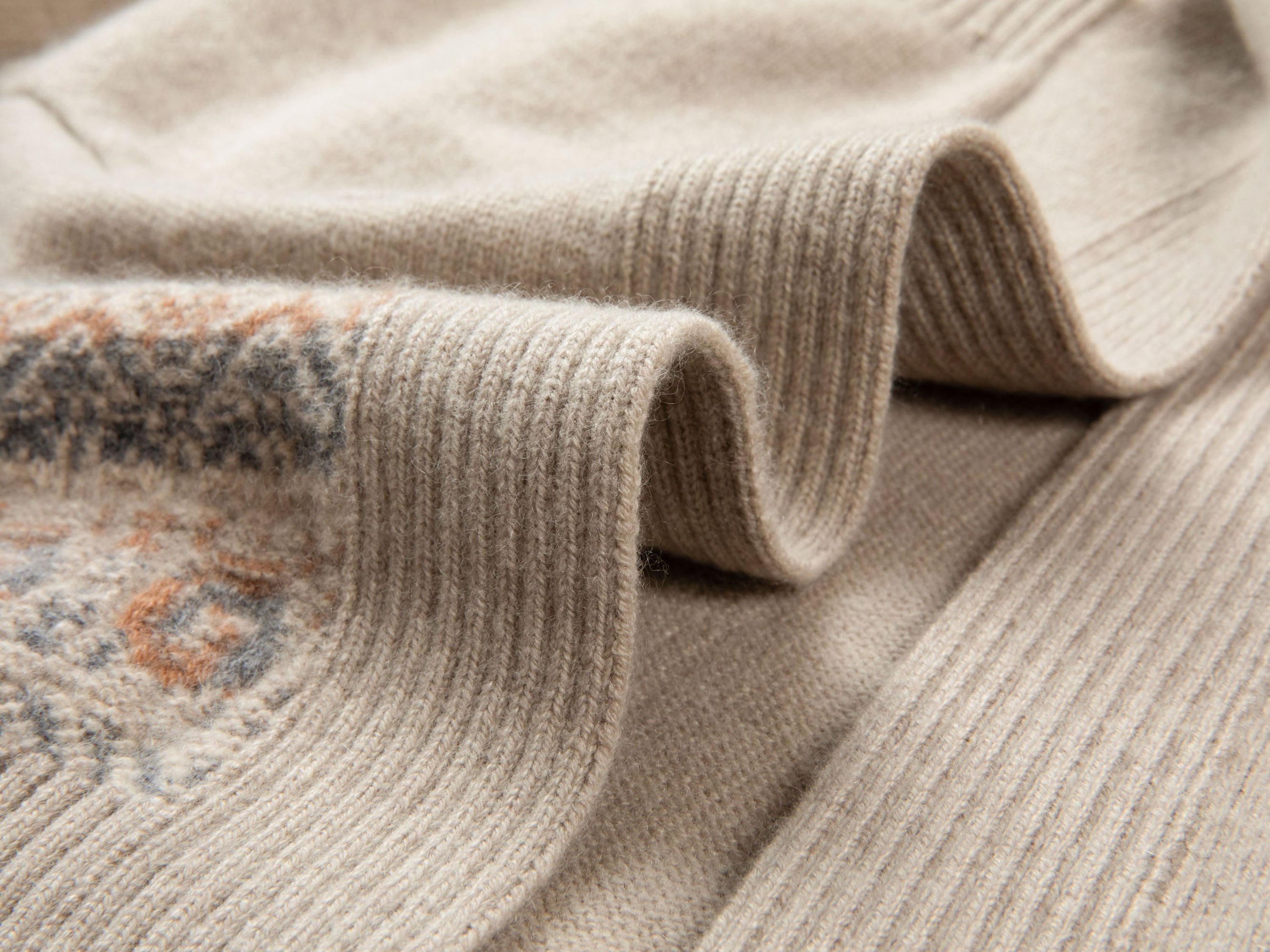 Wool Cashmere Jacquard Cardigan | Khaki