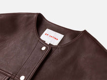 Leather Round Neck Leather Jacket | Brown
