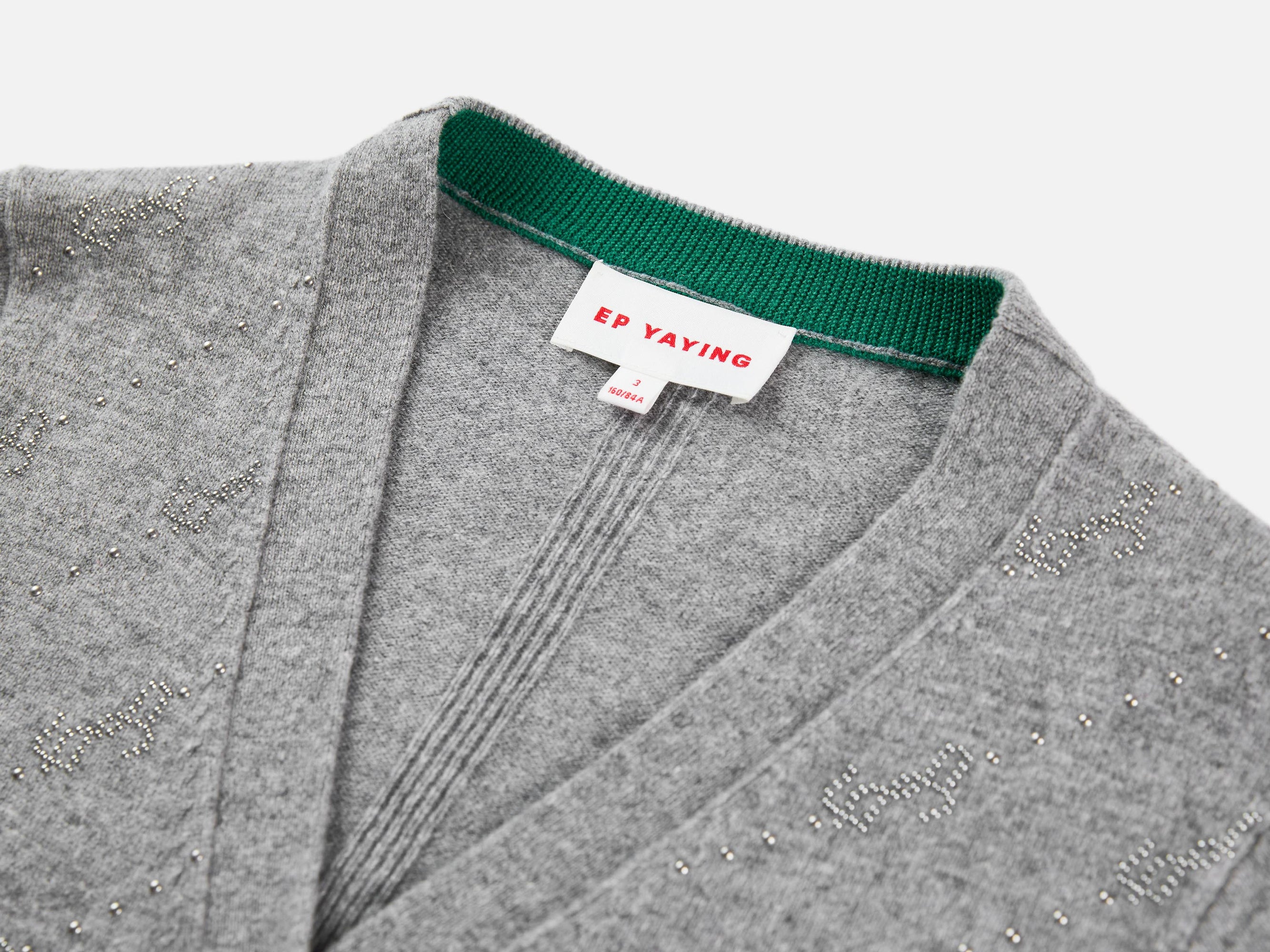 Wool Cashmere V-Neck Sequin Knit Cardigan | Grey