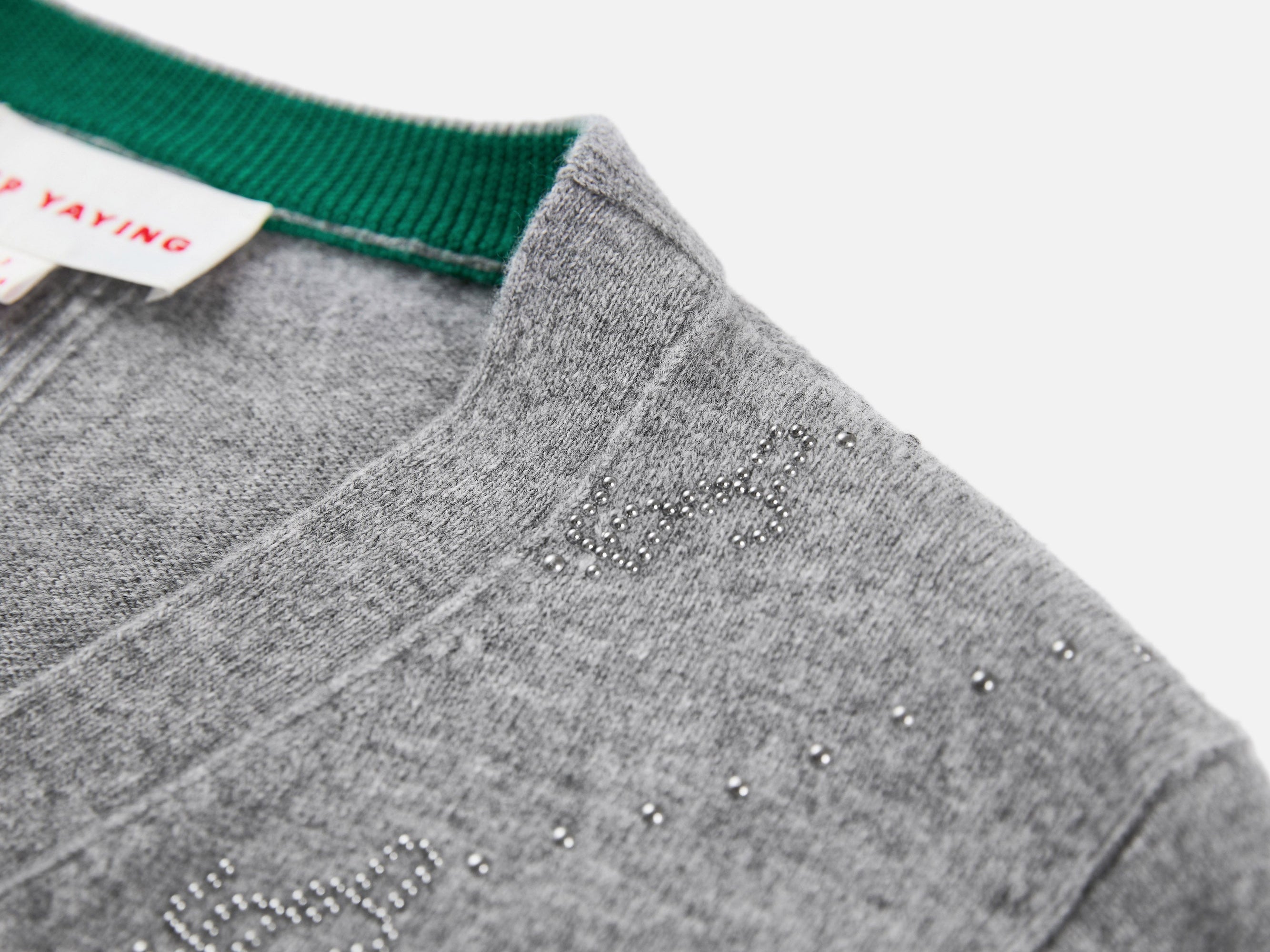 Wool Cashmere V-Neck Sequin Knit Cardigan | Grey