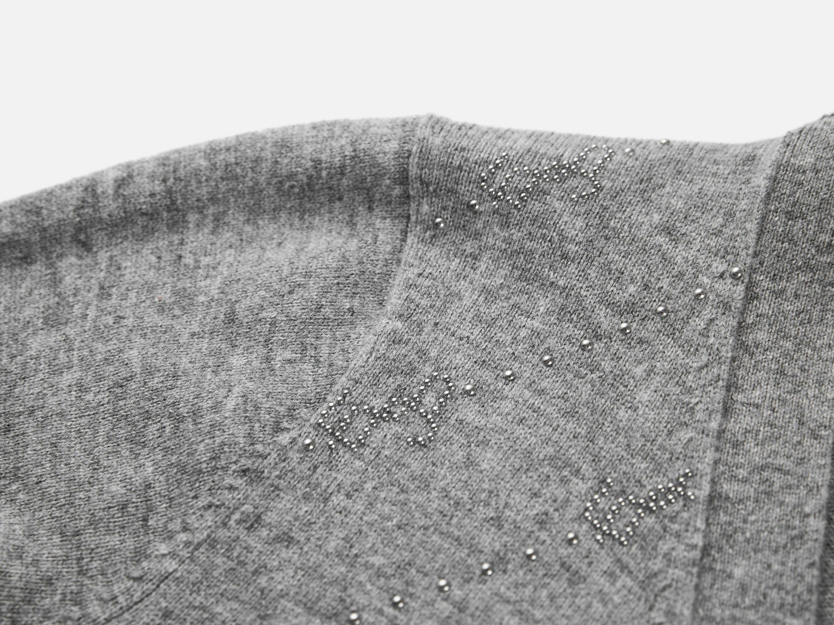 Wool Cashmere V-Neck Sequin Knit Cardigan | Grey