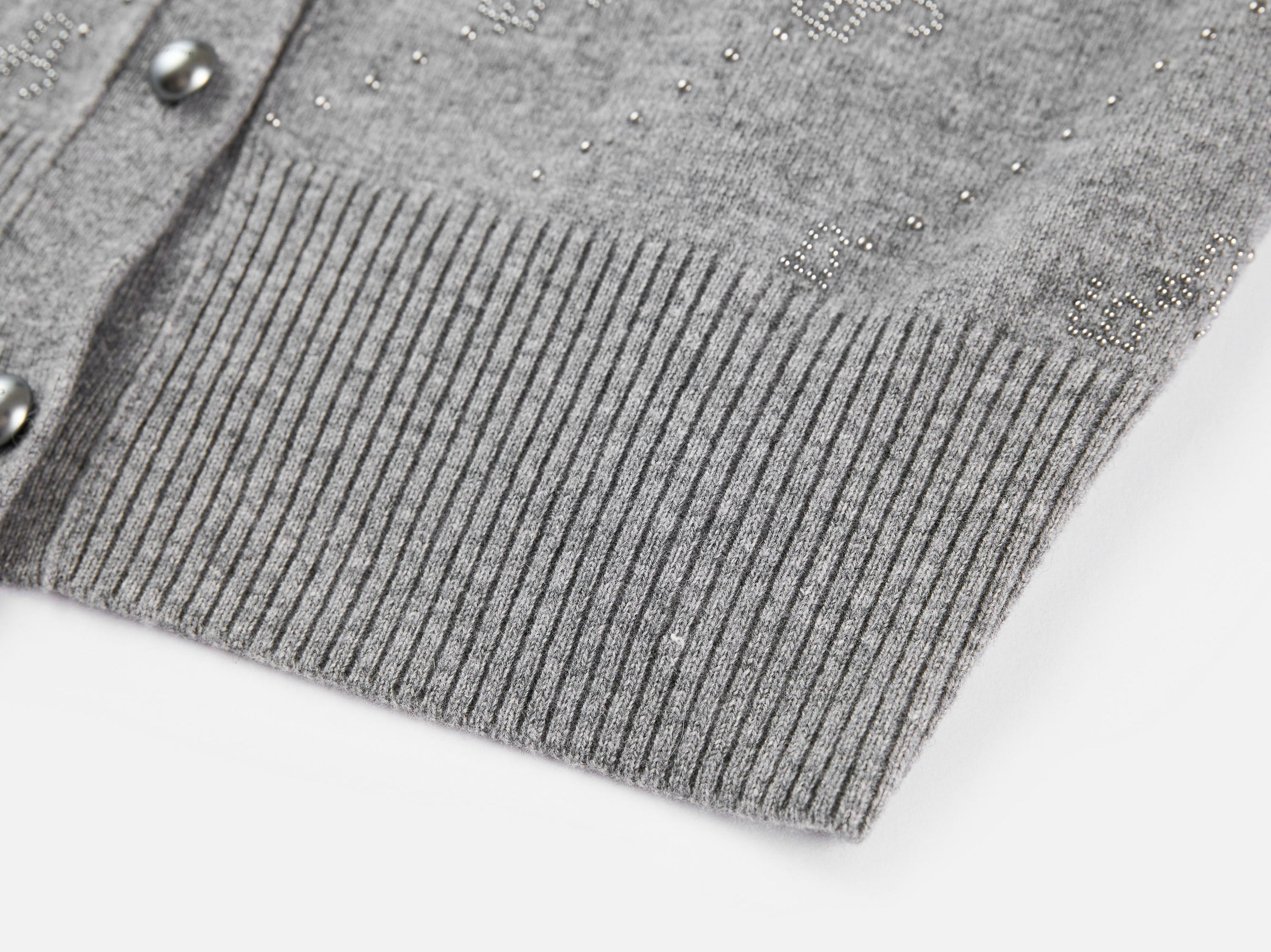 Wool Cashmere V-Neck Sequin Knit Cardigan | Grey