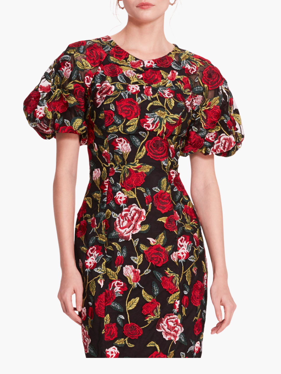 Roses Tulle Midi Dress | Black/Red