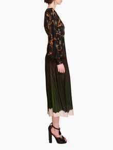 Viscose Georgette Billow Midi Dress | Green Multi