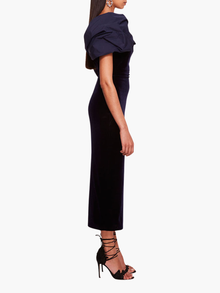 Velvet Asymmetrical Midi Dress | Midnight