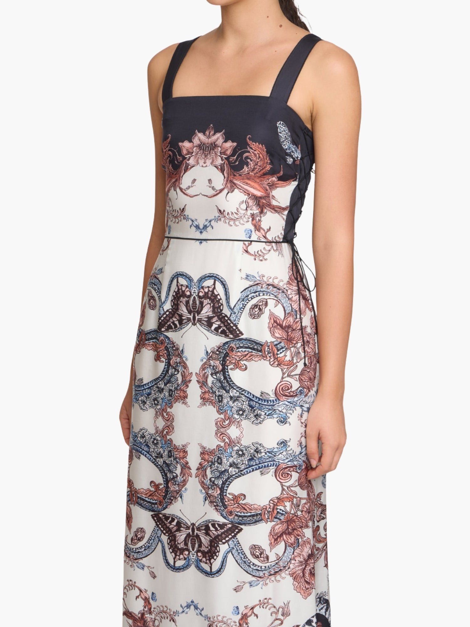Garden of Eve Sleeveless Twill Maxi Dress | Blue/Red