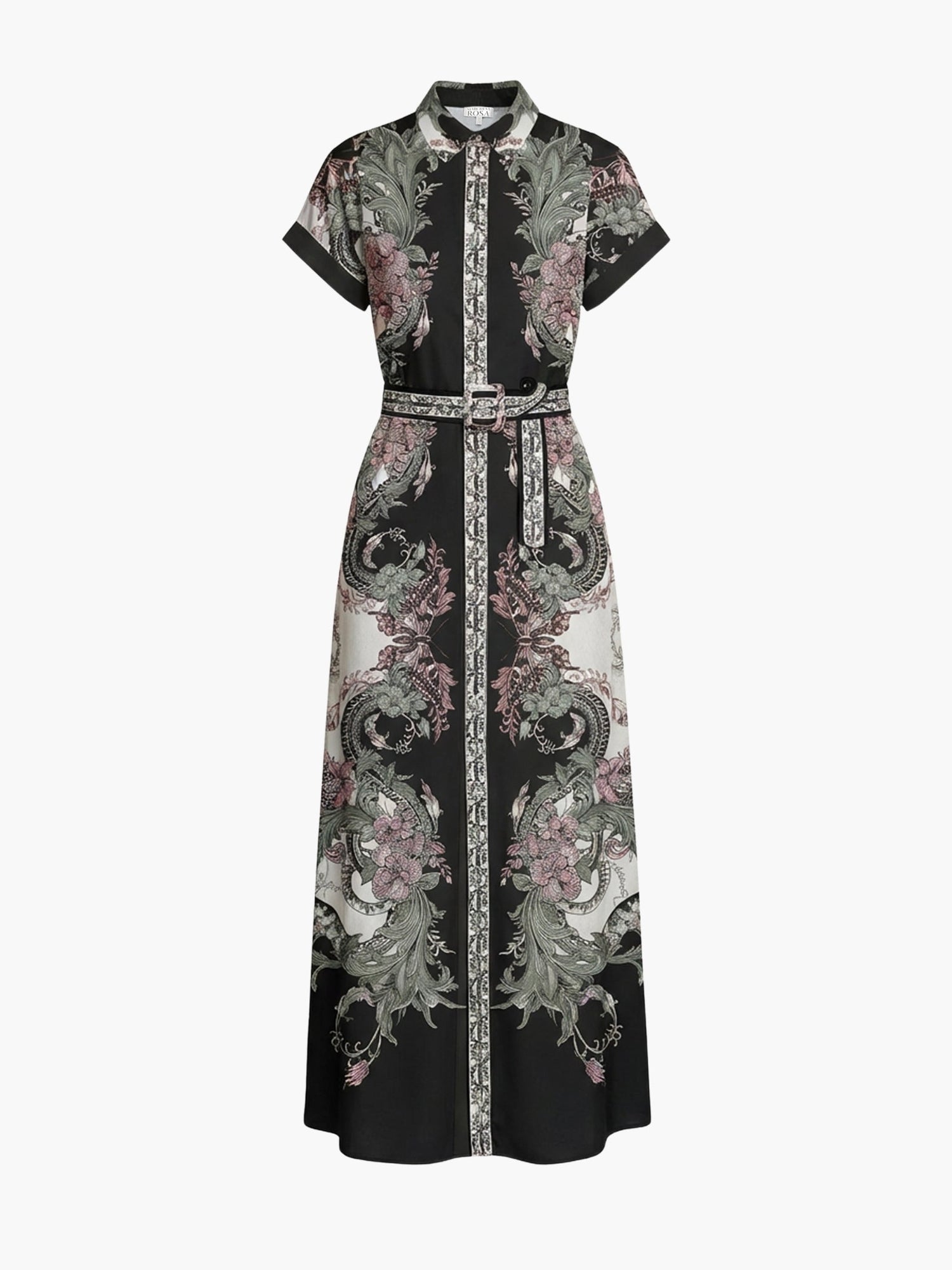 Garden of Eve Belted Twill Shirt Maxi Dress | Green Multi