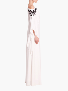Embroidered Draped Kaftan Gown | White