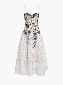 Vivarium Vines Lace Guipure A-line Midi Dress | Black/White