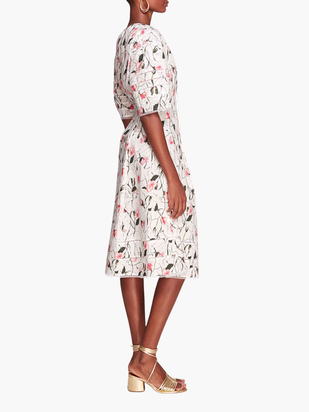 Vintage Aster Floral Print & Lace Midi | Ivory Pink
