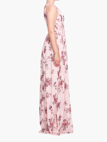 Carrara Floral Chiffon Key-Hole Halter Gown | Blush