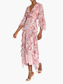 Reverie Cascading Ruffle Chiffon Midi Dress | Blush Multi