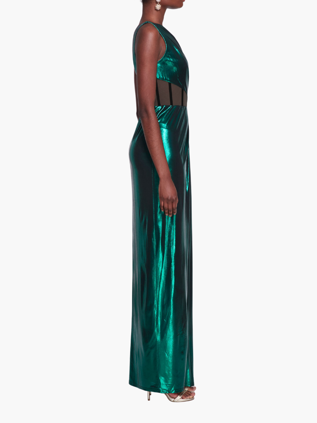 Side Cut-Out Foiled Gown | Emerald