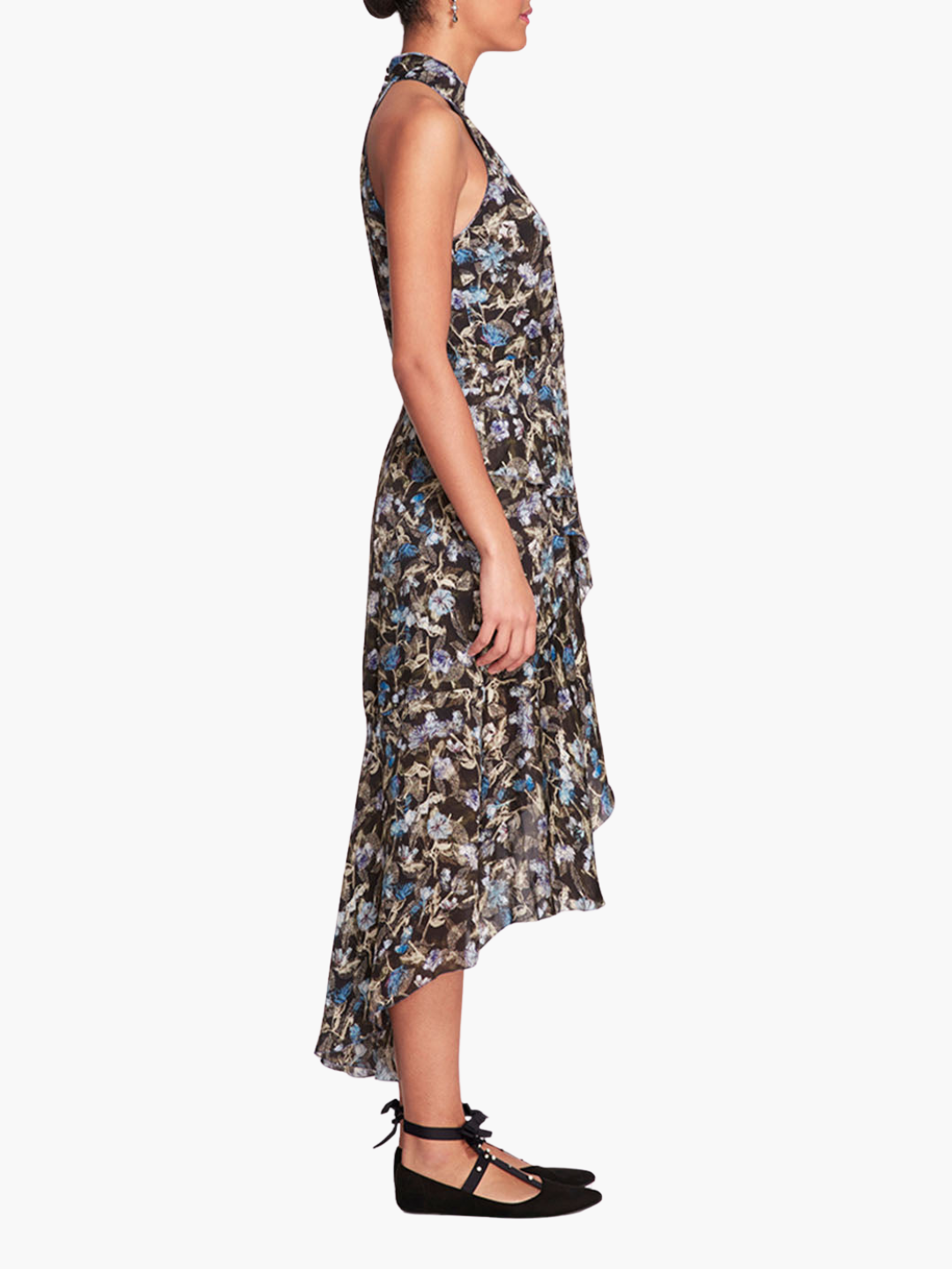 Magnolia Printed Viscose Halter Midi Dress | Black Blue
