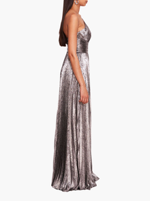 Metallic Lame Pleated Gown | Silver