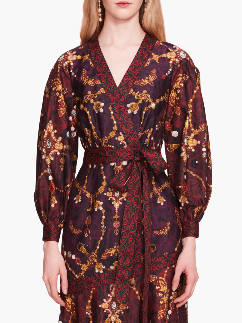 Printed Poplin Wrap Midi Dress | Black Multi