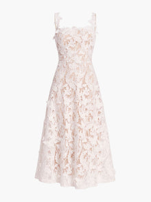 Lace Guipure Sleeveless A-Line Midi Cocktail Dress | Ivory