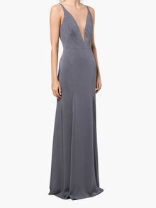 Crema Deep V Gown | Steel Blue