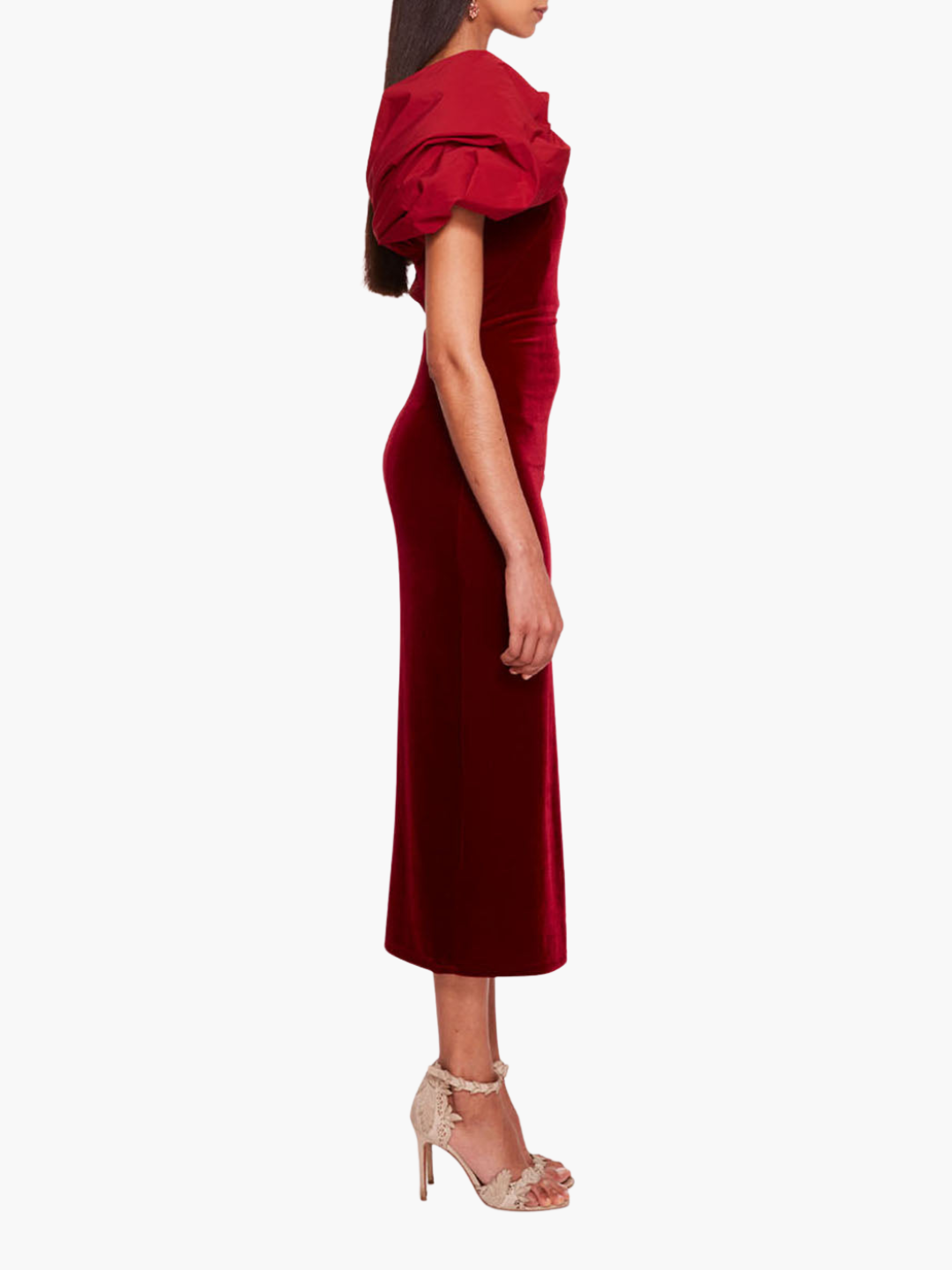 Velvet Asymmetrical Midi Dress | Burgundy